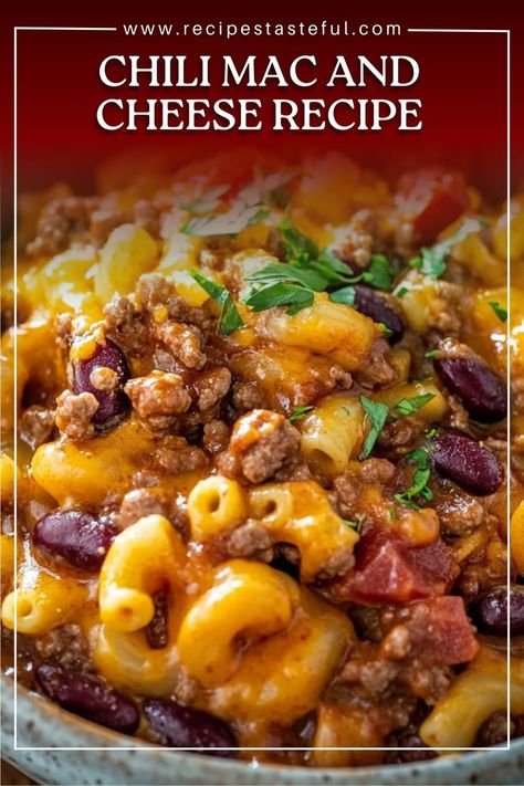 A hearty and comforting dish that combines classic chili with creamy macaroni and cheese, topped with melted cheddar for an irresistible flavor. Chili Mac And Cheese Recipe, Chili Macaroni, Classic Chili, Chili Mac And Cheese, Creamy Macaroni And Cheese, Chili Mac, Cheesy Casserole, Chili Seasoning, Mac And Cheese Recipe