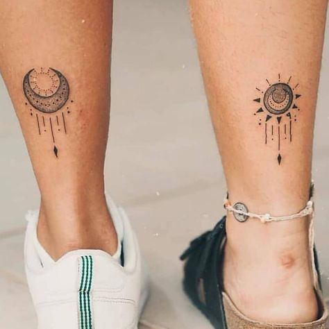 37 Extraordinary Female Calf Tattoos To Make You Jump Up With Joy calf tattoos,female tattoo,tattoo for women,tattoo trends,esthetic tattoo,ordinary tattoo Tattoo Moon And Sun, Tattoo Placements, Sun And Moon Tattoo, Tattoo Moon, Couple Matching Tattoo, Couple Tattoos Unique, Moon Tattoo Designs, Inspiration Tattoos, Tattoos Geometric