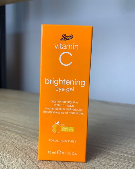 This is a brightening eye gel, not a cleanser, moisturizer, or serum. Specifically, it’s Boots Vitamin C Brightening Eye Gel. 1. It helps achieve brighter-looking skin around the eyes within 14 days. 2. It nourishes the skin and reduces the appearance of dark circles, thanks to its Vitamin C and Yuzu ingredients. You can never go wrong with vitamin C!! Boots Vitamin C, Eye Gel, The Skin, Dark Circles, Vitamin C, Skin Types, Circles, Vitamins, Serum