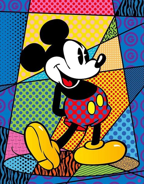 Romero Britto Romero Britto Art, Britto Art, Mickey Mouse Art, Mickey Mouse Wallpaper, Modern Pop Art, Art Disney, Painting Home, Art Pop, Mickey Mouse And Friends