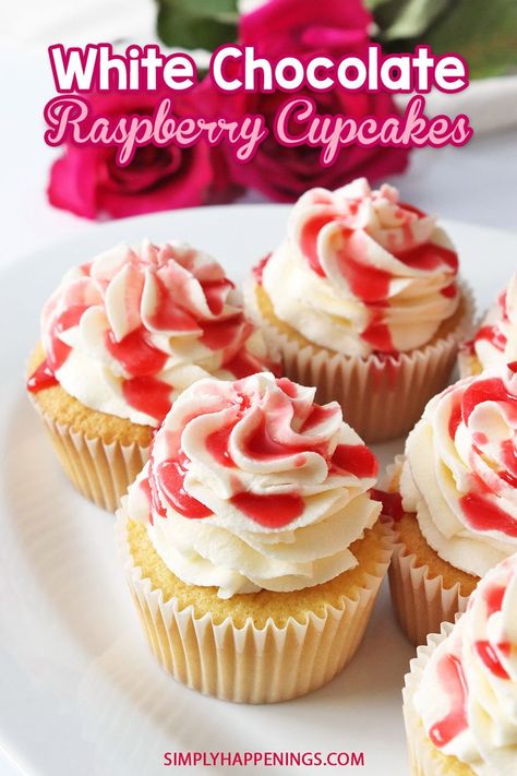 Chocolate Raspberry Filled Cupcakes, White Chocolate Raspberry Cupcakes, Chocolate Cake With Raspberry Filling, Raspberry Filled Cupcakes, Raspberry Cupcake Recipes, Chocolate Raspberry Cupcakes, Valentines Recipes Desserts, Chocolate And Raspberry, White Chocolate Buttercream