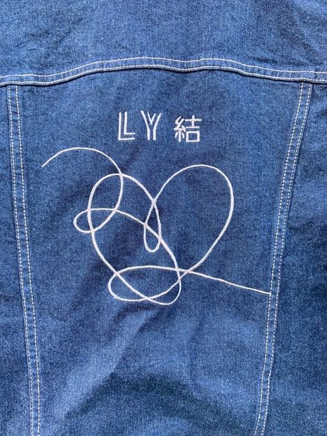 Kpop Embroidery, Bts Embroidery, Love Yourself Album, Bts Diy, Upcycled Jackets, Diy Denim Jacket, Bts Clothing, Painted Clothes Diy, Embroidery Jacket