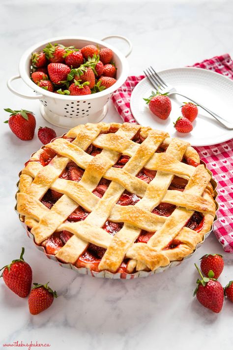 This Classic Strawberry Pie is the perfect summer dessert recipe made with an all-butter crust and fresh strawberries. It's a simple pie recipe that's easy enough for anyone to make - even beginners! Be sure to follow my pro tips below for the perfect old fashioned strawberry pie! Recipe from thebusybaker.ca! #pie #strawberries #strawberrypie #homemade #homesteading #oldfashionedpie #classicrecipe #homemade #dessert #simple #fruit #berries Simple Pie Recipe, Perfect Old Fashioned, Easy Strawberry Pie, Simple Pie, Pineapple Dessert, Strawberry Pie Recipe, Dessert Pie Recipes, Butter Crust, Fruit Berries