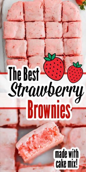 Strawberry Brownies Recipe, Creamy Frosting, Strawberry Brownies, Dessert Oreo, Strawberry Dessert Recipes, Desserts Easy, Brownies Recipe, Protein Recipes, Think Food