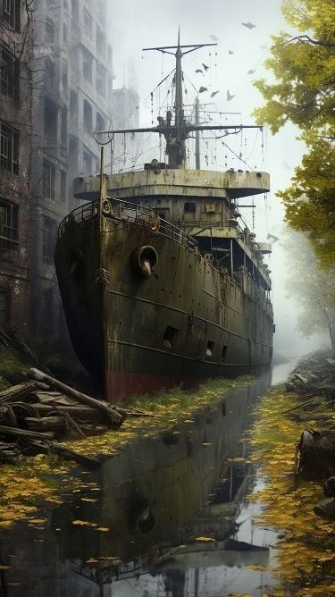 Flooded Abandoned Building, Art Fantasy Landscape, Apocalyptic Art, Apocalypse Landscape, Post Apocalyptic City, Luxurious Gifts, Apocalypse Aesthetic, Post Apocalyptic Art, Pompe A Essence