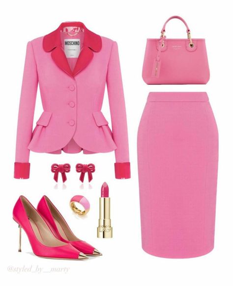 Pink Office Dress, Hot Pink Office, Hot Pink Outfit, Conservative Outfits, Dressy Hats, Creative Outfits, Outfit Elegant, Pink Office, Fasion Outfits