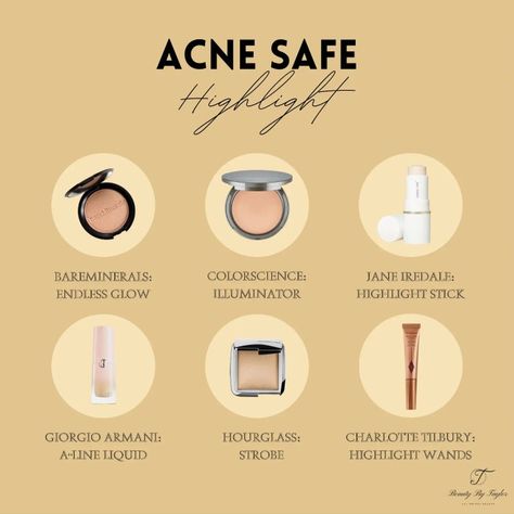 Acne Safe Highlighter, Acne Free Makeup, Acne Safe Makeup, Safe Makeup, Stick Highlighter, Makeup Board, Acne Free, Highlighter Makeup, Makeup Tutorials