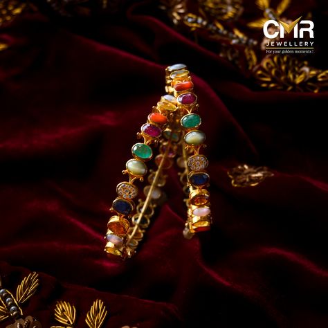 Navaratna Bangles, Navratan Necklace, Navaratna Jewellery, Bangles Gold, Indian Jewellery Design Earrings, Indian Jewellery Design, South Indian Wedding, Jewelry Design Earrings, South Indian Bride