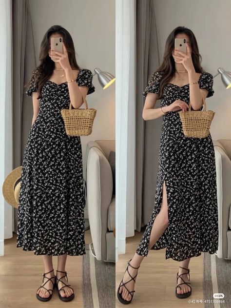 Korean Style Frocks, 90s Floral Dress, Floral Dress Outfits, Casual College Outfits, Ootd Dress, Elegant Dresses Classy, Trendy Dress Outfits, Simple Pakistani Dresses, Casual Day Outfits