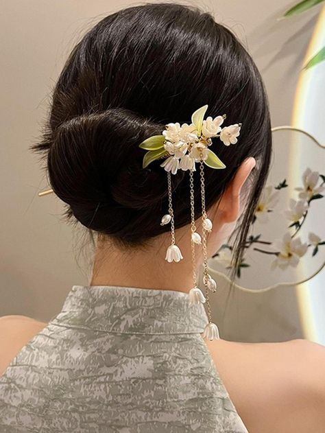 Chopstick Hair, U Shaped Hair, Handmade Hairpin, Bun Holder, Lily Of The Valley Flowers, Chinese Hairstyle, Hair Accessories Clips, Long Fringes, Flower Hair Pin