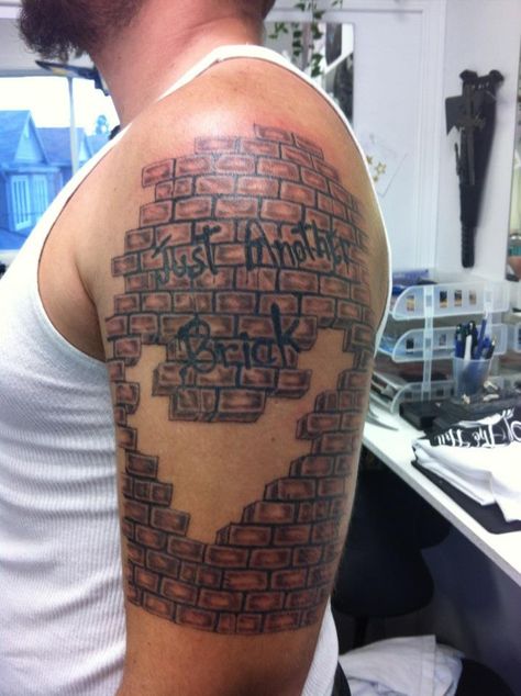 Brick Wall Tattoo Ideas, Old Brick Wall Drawing, Brick Tattoo For Men, Brick Wall Tattoo, Brick Tattoo, Brick Wall Drawing, Respect Tattoo, Pink Floyd Tattoo, Elements Tattoo