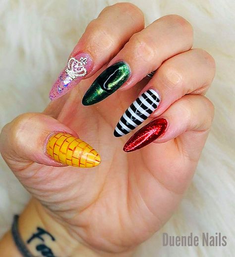 "Are you a good witch, or a bad witch?" Wizard Of Oz Inspired Nails, Glinda The Good Witch Nails, Wicked Movie Nails, Wicked Musical Nails, Wizard Of Oz Nails, Nike Nails, Wicked Nails, Wicked Movie, Wicked Musical