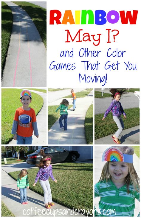 Rainbow Outdoor Games for Preschoolers from Coffee Cups and Crayons Outdoor Games For Preschool, Rainbow Activities For Kids, Outdoor Games For Preschoolers, Rainbow Games, Kindness For Kids, Games For Preschoolers, Games For Preschool, Rainbow Activities, Preschool Colors