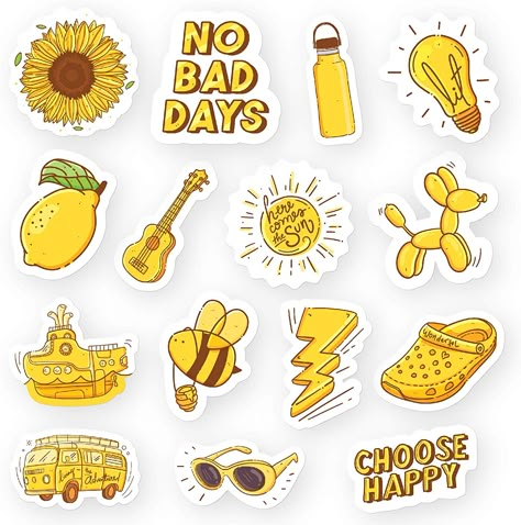 RipDesigns - 15 Yellow Stickers for Water Bottles, Laptops (Series 18) Seni Resin, Vsco Girl Aesthetic, Kpop Stickers, Preppy Stickers, Homemade Stickers, Cute Laptop Stickers, No Bad Days, Stickers Kawaii, Bee Sticker