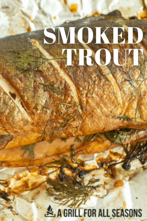 Knock your presentation out of the park with this whole smoked trout recipe. Not only do you impress everyone with awesome delicious flavor but you put the doubters of your fishing story to rest. There is nothing like catching trout in a beautiful river and bring it home to smoke and enjoy with friends. Smoked Rainbow Trout Recipes, Whole Trout Recipes, Smoked Trout Recipe, Smoked Fish Recipe, Foil Packet Potatoes, Cooking Trout, Trout Recipes, Joy Filled Eats, Smoked Trout