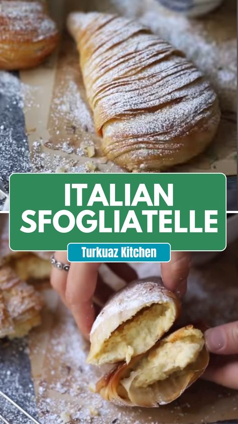 Turkuaz Kitchen Italian Sfogliatelle Italian Sfogliatelle Recipe, Italian Sfogliatelle, Sfogliatelle Recipe, Kitchen Italian, Vegetable Shortening, Semolina Flour, Candied Orange, Pasta Roller, Candied Orange Peel