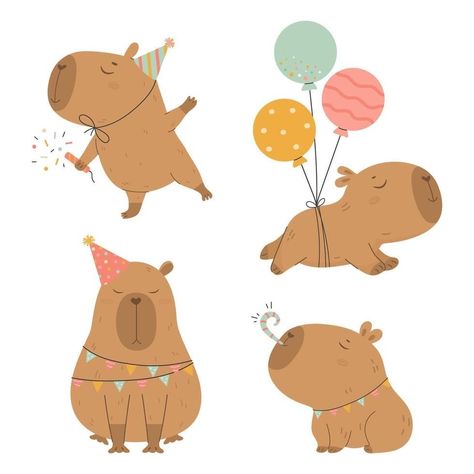 Capybara Birthday, Funny Capybara, Cartoon Clip, Birthday Clipart, Milestone Cards, The Funny, Paper Tags, Birthday Favors, Kids Prints