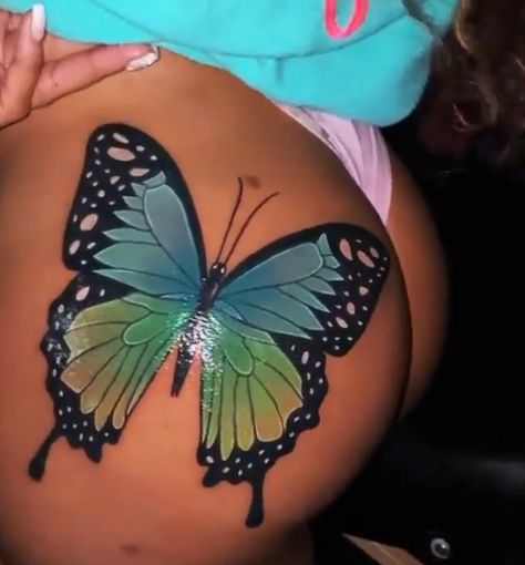 Tattoo On Booties, Buttock Tattoo For Women, Hustlers Ambition, Big Butterfly Tattoo, Black Men Tattoos, Cute Thigh Tattoos, Hot Yoga Poses, Self Love Tattoo, Dragon Tattoo For Women