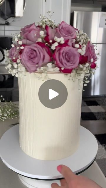 Add Flowers To Cake, Round Cake With Flowers, Flowers On Top Of Cake, Cake With Fresh Flowers On Top, How To Decorate Cake With Fresh Flowers, Cake With Roses All Over, One Tier Cake, White Flower Cake Shoppe, Tier Cakes