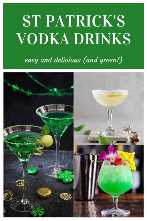 St Patricks Cocktails, St Patty's Day Drinks, Vodka Drinks Easy, Irish Cocktails, Green Cocktails, Vodka Mixed Drinks, Martini Recipes Vodka, Vodka Cocktails Easy, St Patricks Day Drinks