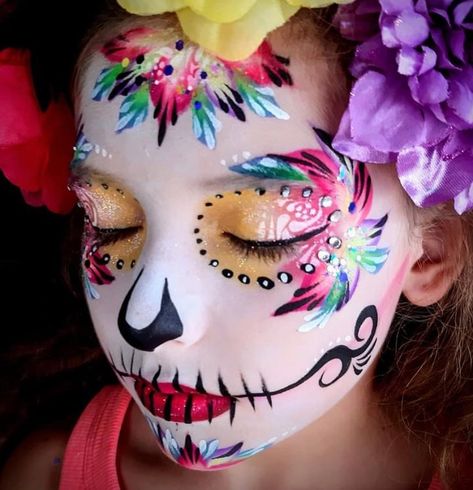 Sugar Skull Facepainting, Sugarskull Facepainting, Blast Over Tattoo, Sugar Skull Face Paint, Sugar Skull Painting, Skull Face Paint, Sugar Skull Face, Creepy Halloween Makeup, Halloween Makeup Diy