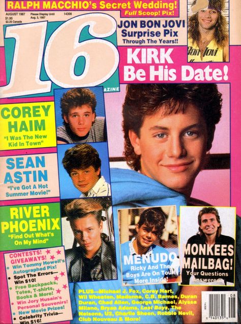 16 Magazine - August, 1987 Ricky Schroder, 16 Magazine, Old Magazine, Tiger Beat, Summer Movie, River Phoenix, Teen Magazine, 80s Nostalgia, Ralph Macchio