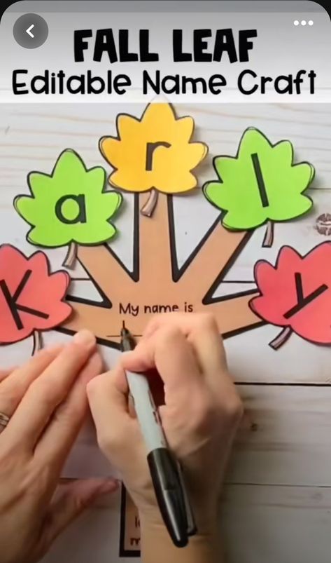 What Grows On Trees Preschool, Preschool Fall Leaves Crafts, November Name Craft, Kindergarten Leaf Activities, Leaf Toddler Activities, Fall Name Craft, Leaf Name Craft, Autumn Name, Writing Activities For Preschoolers