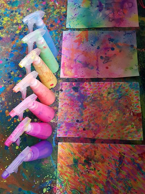 Watercolour rainbow spray paint clouds. – Ema Lou kids art craft Messy Play Birthday Party Ideas, Messy Fun Activities For Kids, Messy Play Party Ideas, Reception Classroom Ideas Activities, Eyfs Crafts, Accepting Imperfection, Messy Play Ideas, Messy Play Activities, Eyfs Activities