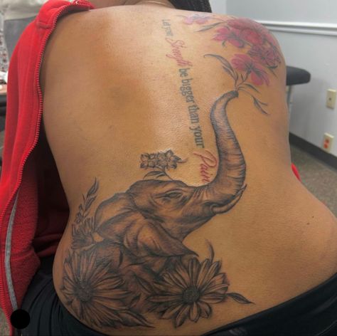 Elephant Tattoo For Women, African Animal Tattoo, Circus Elephant Tattoo, African Elephant Tattoo, Tattoos On Thigh, Africa Tattoo, Elephant Head Tattoo, Elephant Thigh Tattoo, Back Tattoo Women Spine