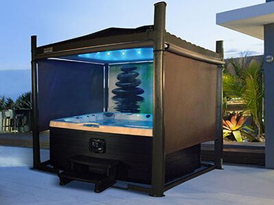 The Covana Automatic Cover and Gazebo - Spring Dance Hot Tubs Winter Hot Tub, Hot Tub Privacy, Tub Design, Hot Tub Designs, Hot Tub Gazebo, Diy Hot Tub, Gazebo Plans, Tub Enclosures, Tub Cover