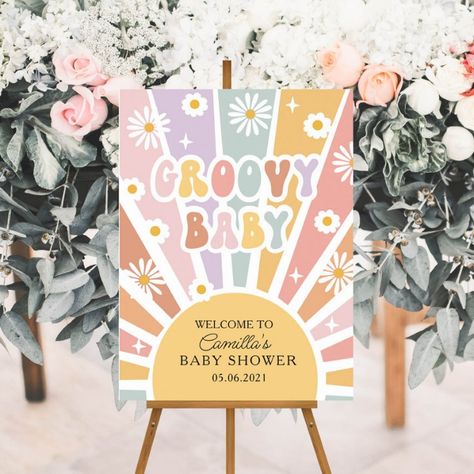 Here Come The Son, Hippie Baby Shower, Retro Baby Showers, Sunshine Baby Shower, Sunshine Baby Showers, Hippie Baby, Bar Poster, Bloom Baby