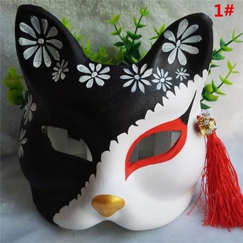 Cat Half Face, Cat Masquerade Mask, Painted Fox, Kitsune Mask, Mask Drawing, Mask Painting, Drawing Tutorial Face, Japanese Mask, Fox Mask