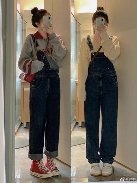 Sweater Overalls Outfit, Dungarees Outfit Aesthetic, Dungree Styles, Nerd Woman, Dungaree Outfits, Dungarees Outfit, Cute Dungarees, Dungaree Outfit, 00s Mode