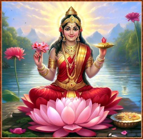 Lakshmi Maa, Maa Lakshmi, Durga Mantra, Spiritual Pictures, Pop Art Fashion, Aadi Shakti, Saraswati Goddess, Shakti Goddess, Lakshmi Images