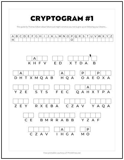 This free printable cryptogram features a quote by Thomas Edison, in which different letters are substituted for the correct ones. We’ve provided a couple letters to get you started – see if you can decode the rest of the quote! Thomas Edison Activities, Matchstick Puzzles, Couple Letters, Decoding Activities, Thomas Edison Quotes, Edison Quotes, Word Riddles, Grandma Camp, Free Printable Word Searches