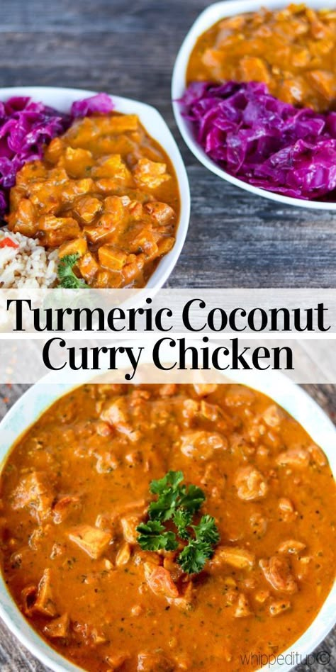 Turmeric Curry Recipes, Coconut Turmeric Chicken, Curry Ideas, Indian Coconut Curry, Chicken Turmeric, Turmeric Curry, Coconut Curry Chicken Recipes, Turmeric Recipes, Coconut Chicken