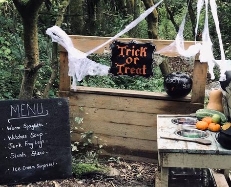 Halloween Mud Kitchen, Mud Kitchen Area, Mud Kitchen Ideas, Mud Kitchen For Kids, Kitchen For Kids, Mud Kitchen, Forest School, Kids Kitchen, Halloween Theme