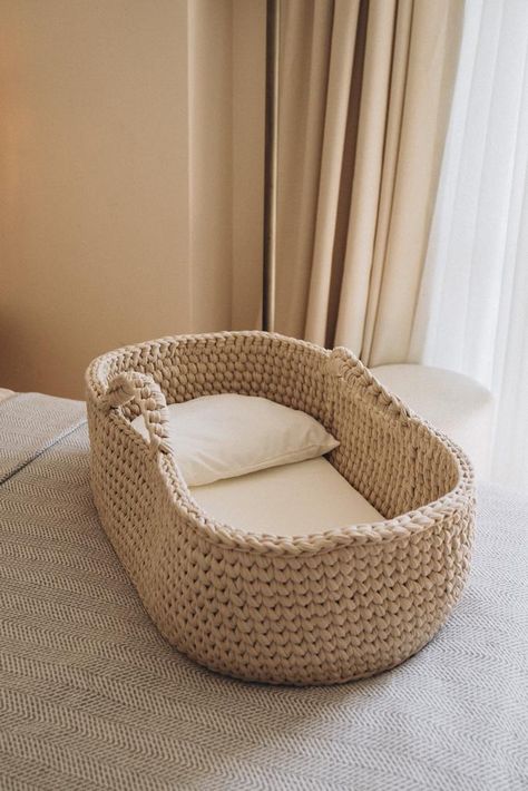 Knitted Moses Basket, Wooden Baby Cot, Side Bed, Baby Moses Basket, Baby Cot, Moses Basket, Travel Cot, Baby Room Furniture, Nursery Set