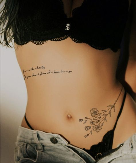 Pointy Tattoo Design, Rib Tatoos Woman, Simple Cowgirl Tattoos, Women’s Lower Back Tattoo, Rib Tattoo Ideas Female, Womens Rib Tattoos, Tattoo On Ribs For Women, Small Stomach Tattoos Women, Rib Tattoos For Women Unique