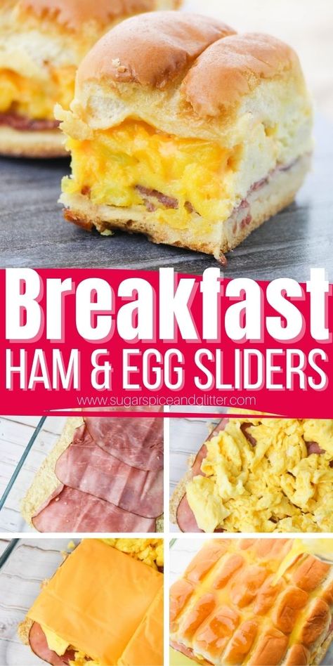 Ham And Egg Sliders Hawaiian Rolls, Ham Egg And Cheese Breakfast Sliders, Ham And Egg Sliders, Egg Ham And Cheese Sliders, Ham Breakfast Sliders, Ham Egg Cups Breakfast, Breakfast Rolls With Eggs, Ham Breakfast Ideas, Breakfast Sliders Recipes