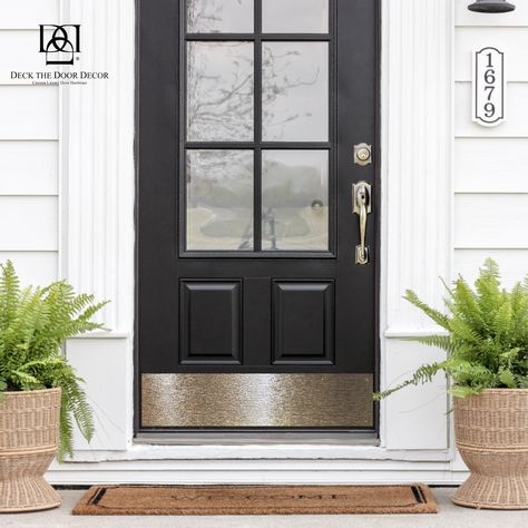 Metal Kick Plate Front Door, Front Door Metal, Door Kick Plates, Metal Front Door, Door Metal, Kick Plate, Exterior Home, Home Protection, Building Exterior