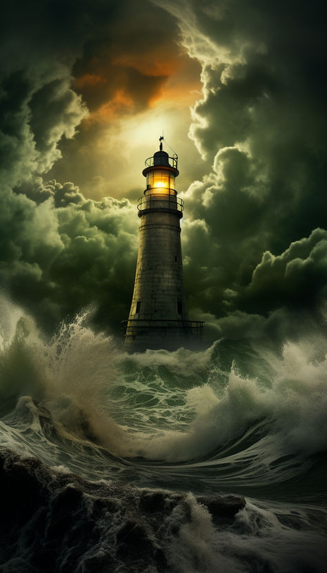 Explore the enduring strength and guiding light of the iconic lighthouse amidst the relentless waves. Symbols Of Hope, Ocean Lighthouse, Lighthouse Drawing, Lighthouse Crafts, Stormy Ocean, Lighthouses Photography, Sea Storm, Modern Art Canvas Painting, Stormy Seas