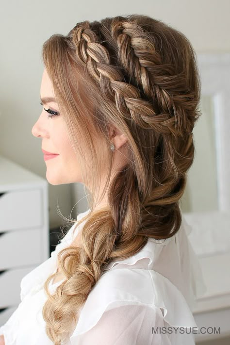 Dutch Fishtail, Dutch Fishtail Braid, Sanggul Modern, Missy Sue, Braids With Shaved Sides, Side Braid Hairstyles, Fishtail Braids, Braid Hairstyle, Fishtail Braid