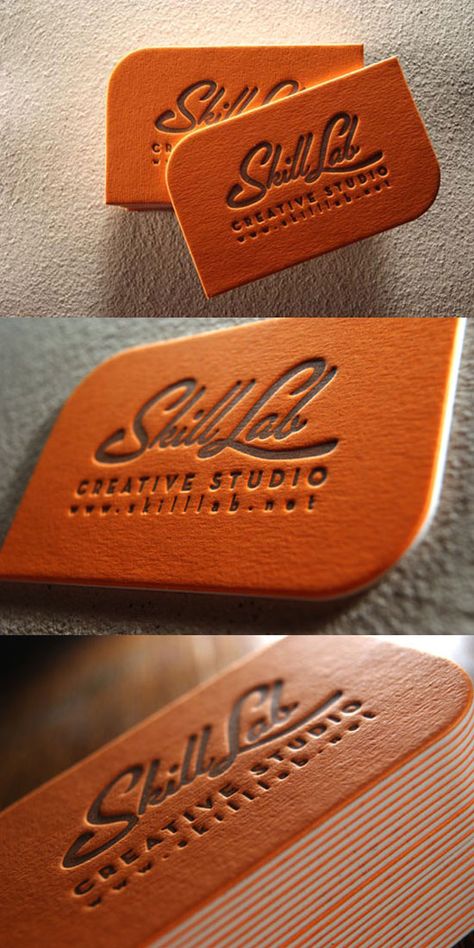 Bold Orange Letterpress Skin Logo, Clever Business Cards, Letterpress Design, Letterpress Business Cards, Black Business Card, Business Card Inspiration, Cool Business Cards, Letterpress Cards, Business Cards Creative