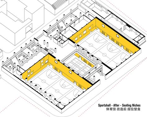 School Architecture Facade, Sport School, School Gym, Gym Architecture, High School Plan, Peking University, Gym Plan, Indoor Sports, School Plan