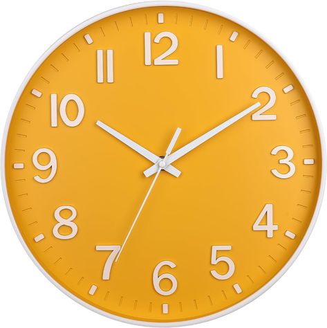 Modern Wall Clock Design, Yellow Wall Clocks, Clock For Living Room, Modern Living Room Wall, Perfect View, Office Guest Room, Office Inspo, Modern Wall Clock, Wall Clock Design