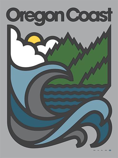 Oregon Coast Poster - View of the Oregon Coast with a lighthouse, ocean, and sand Ski Club Logo, Outdoors Logo Design, Draplin Design, Branding Boards, Branding Moodboard, Boston Poster, Illustration Design Graphique, Camp Logo, Kaos Oblong