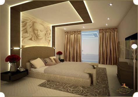 A luxury bedroom design by #TheFirstFerry  #Bedroom #Luxury #Artistry #Interiors #InteriorDesign Case A Un Piano, Bedroom Pop Design, Down Ceiling Design, False Ceiling Bedroom, Pop False Ceiling Design, Pop Ceiling Design, Ceiling Design Living Room, Luxury Bedroom Design, Ceiling Design Modern