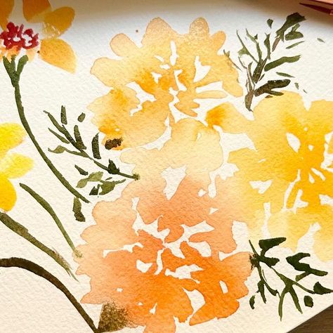 TammyKaye on Instagram: "Continuing with my project to fill up this 10 x 15 sheet of paper, I am using my marigold reference photo to create these two loose types of blooms. The brushes I’m using are by @kristythepainter and you can find them linked in my profile under my Amazon supplies list! Art retreat in Italy info linked in my profile! #watercolorflowers #watercolorflorals #looseflorals #easypainting #watercolorartist #tammykayeart #watercolor" Marigold Watercolor Painting, Watercolor Marigold, Marigold Watercolor, Loose Watercolor Flowers, Art Retreats, Loose Watercolor, Watercolor Artist, Pictures To Paint, Easy Paintings