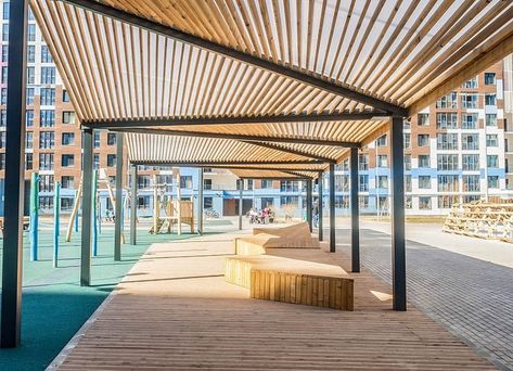 Urban Spaces Design, Wood Canopy, Canopy Architecture, Wood Facade, Covered Walkway, Building Entrance, Urban Landscape Design, Pavilion Design, Metal Pergola